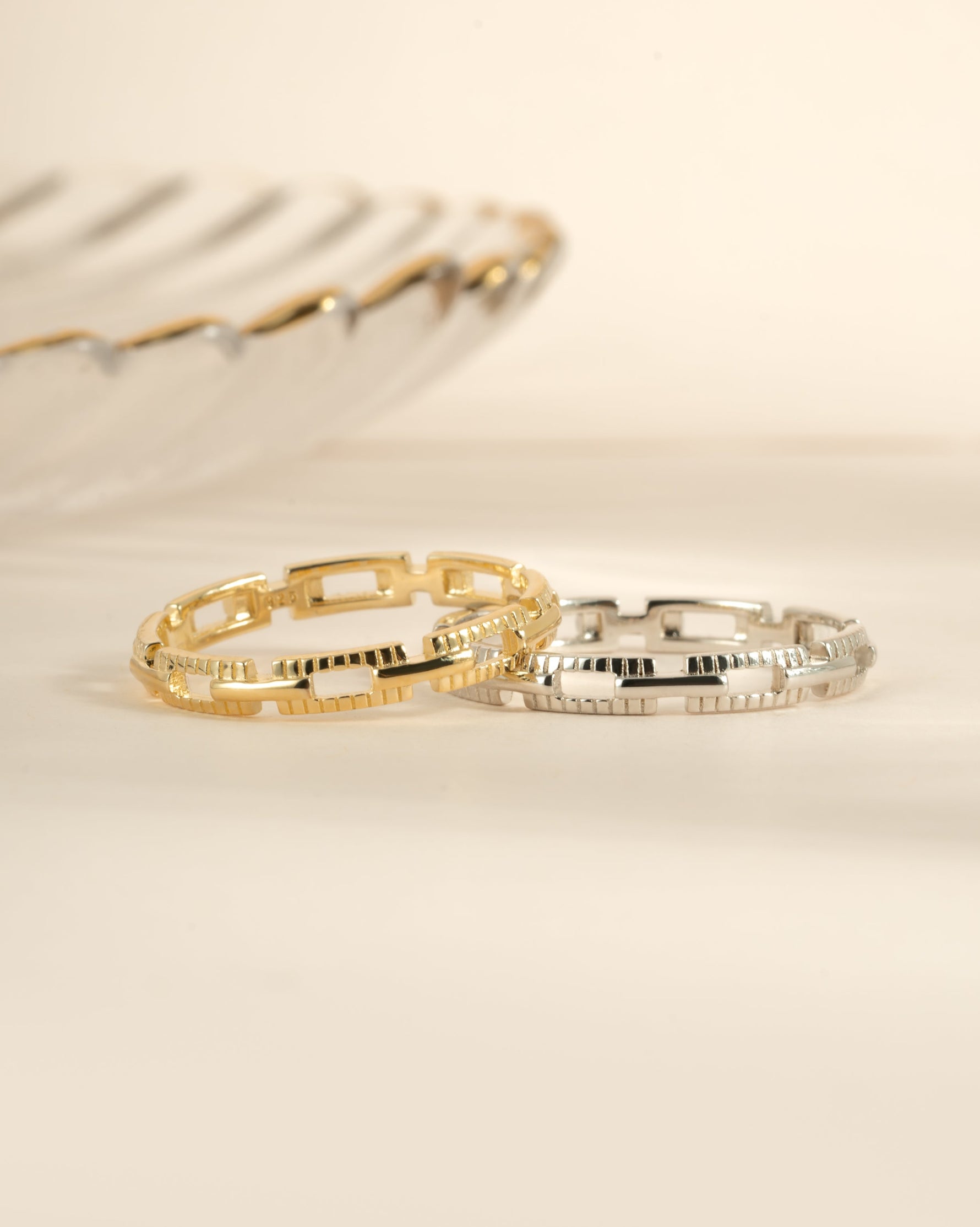 Gold and sterling silver Square Link Ring by Sami Jewels featuring a modern geometric design
