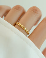 Gold Square Link Ring by Sami Jewels featuring a modern geometric design and sleek square-shaped links.