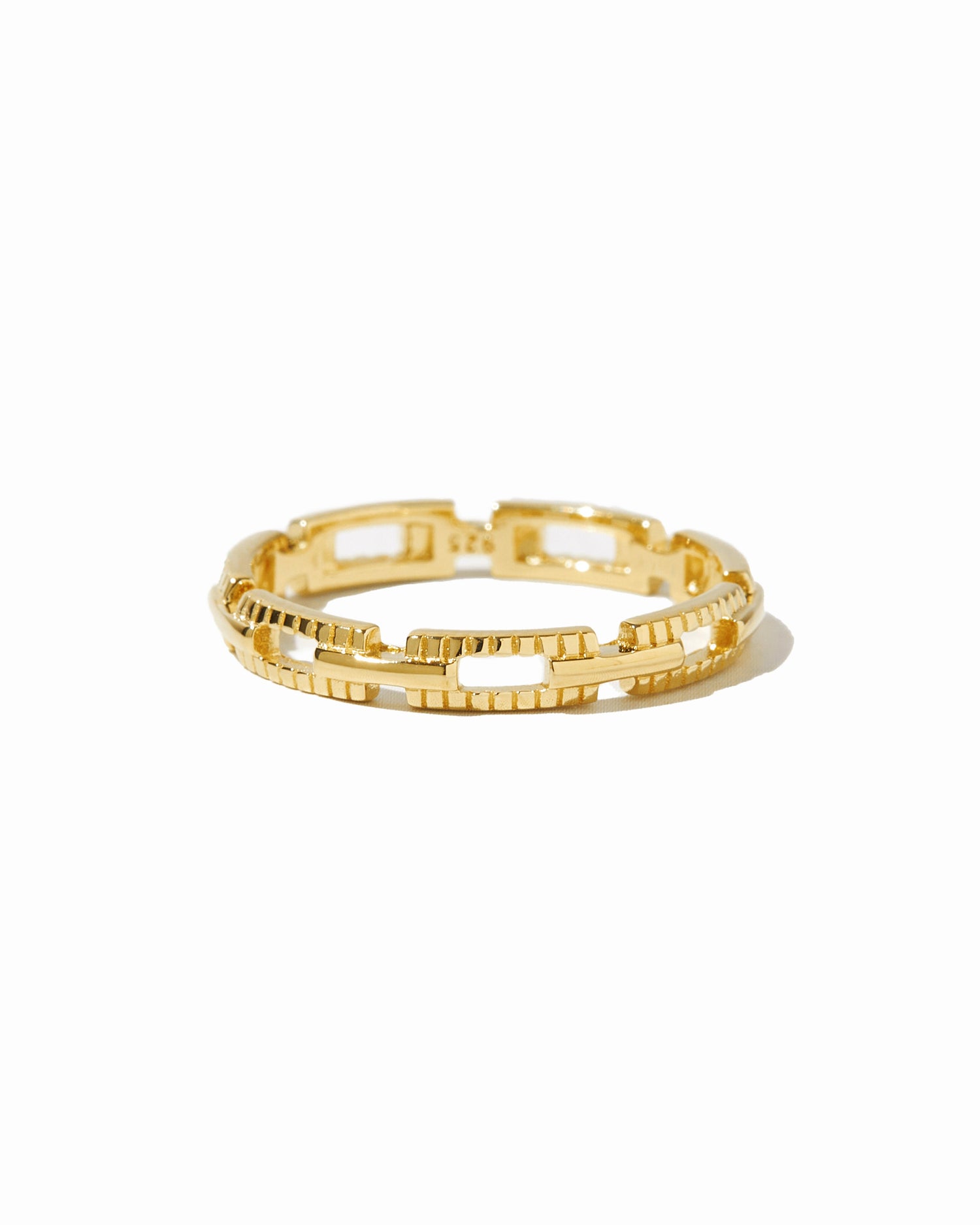 Gold square link ring by Sami Jewels, showcasing a sleek geometric design on a white background.