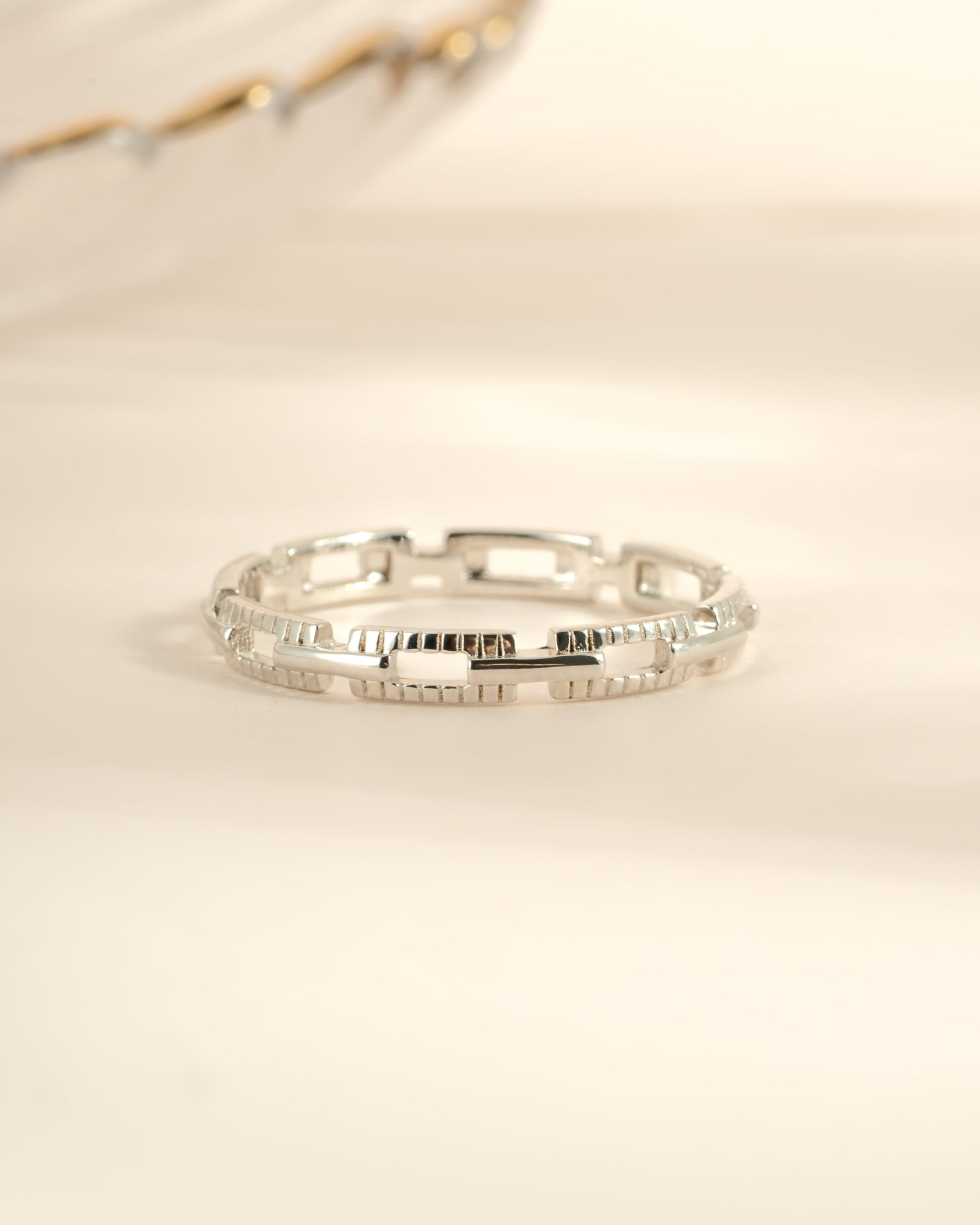 Sterling silver Square Link Ring by Sami Jewels showing a front view of the geometric square link design.