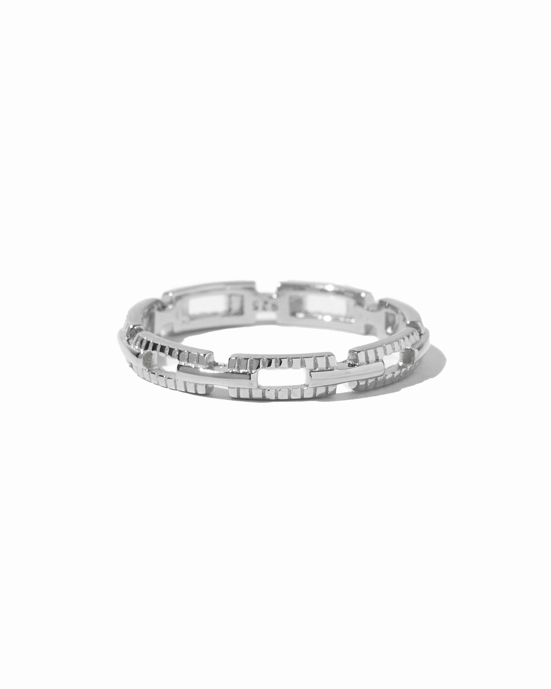 Sterling silver square link ring from Sami Jewels displayed on a white background.