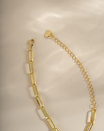 Gold Square Paperclip Necklace from Sami Jewels featuring a lobster clasp, modern minimalist jewelry for everyday wear.