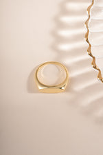Gold square signet ring from Sami Jewels, top view showcasing the sleek, modern design and polished finish.