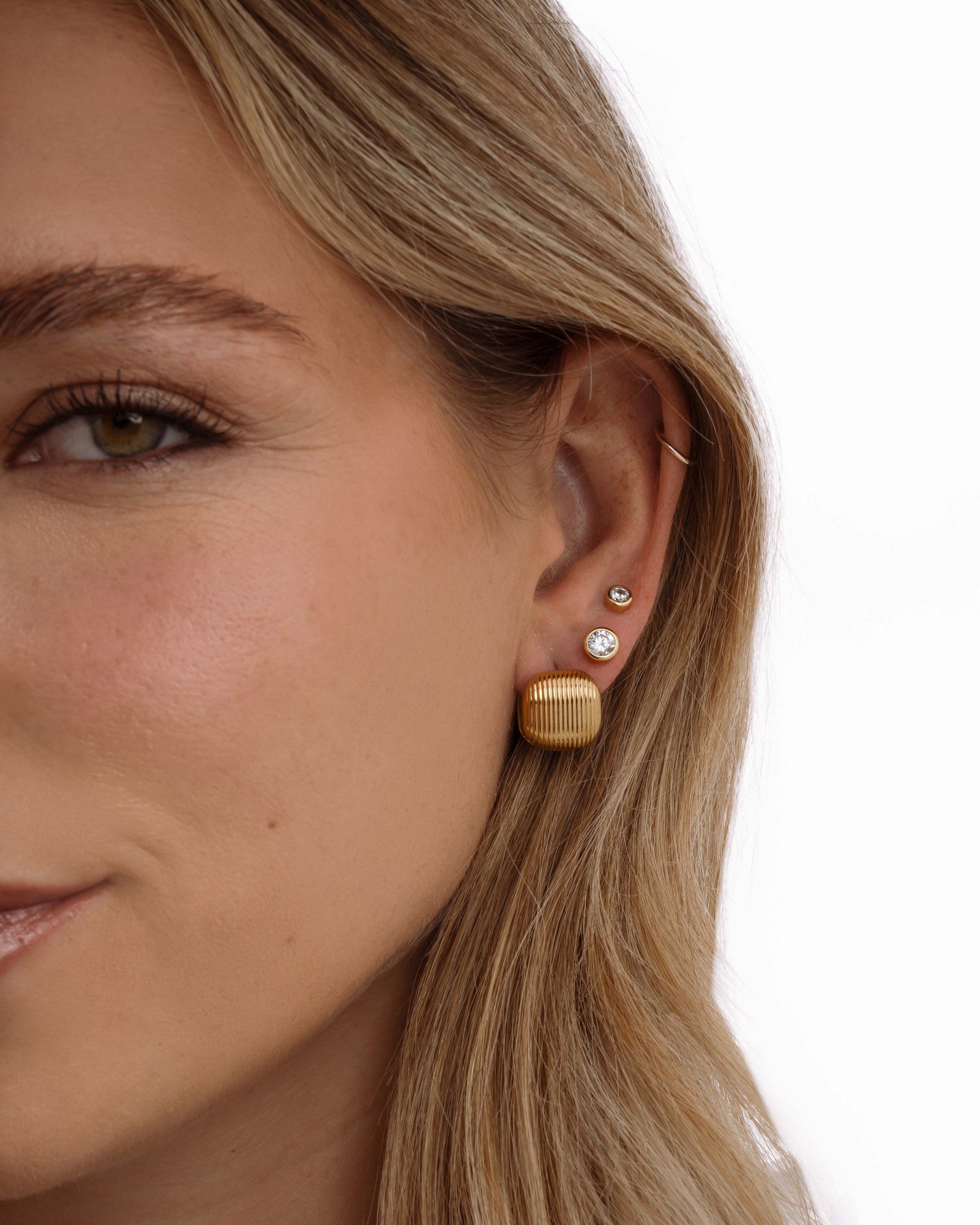 Sami Jewels SS Rounded Square Statement Earrings in silver stainless steel, featuring stacked square design for bold style