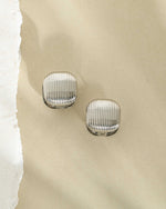Silver stainless steel SS Rounded Square Statement Earrings by Sami Jewels, showcasing modern geometric design.