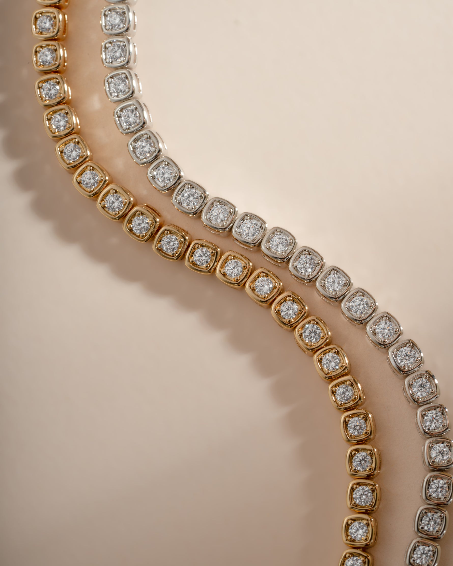 Gold and silver square tennis bracelet by Sami Jewels featuring elegant, interlinked design for stylish wristwear.