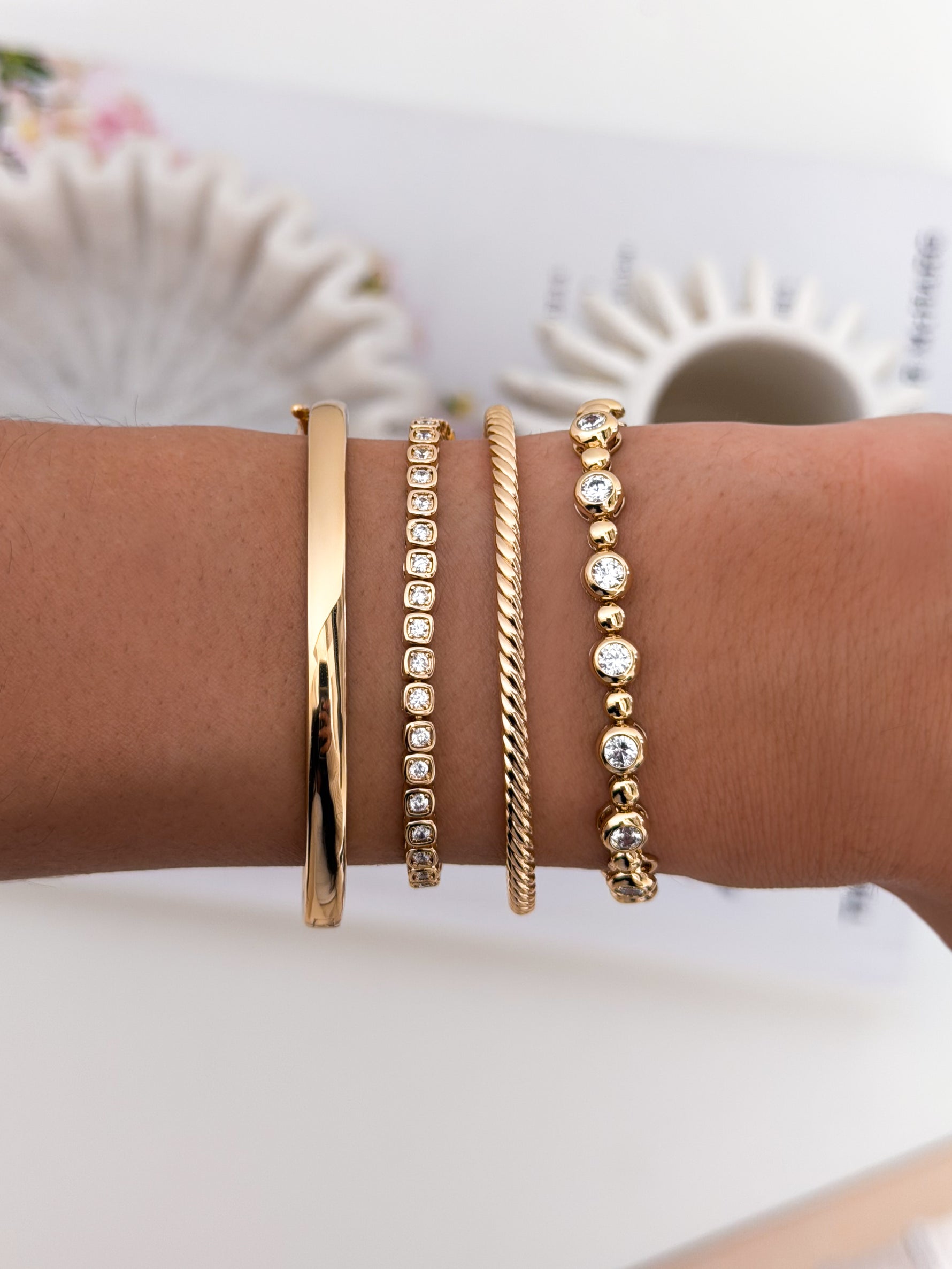 Gold Chloe Tennis Bracelet by Sami Jewels, featuring a sleek square tennis bracelet design for elegant wrist styling.