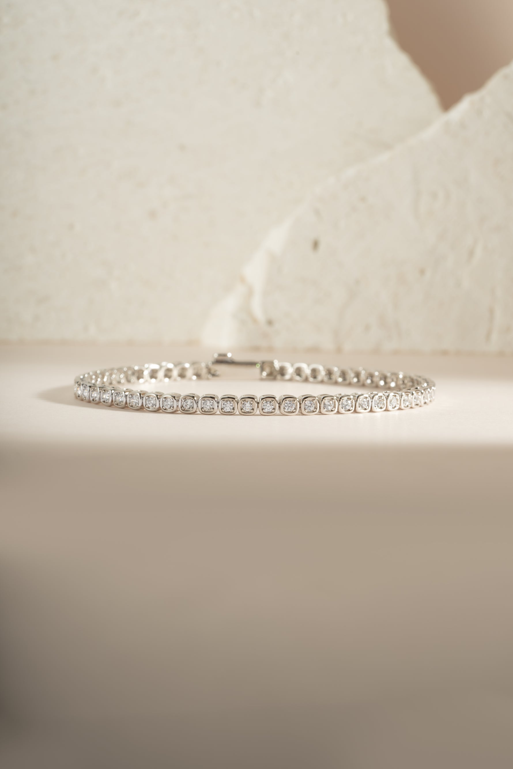 Silver Chloe Tennis Bracelet by Sami Jewels, featuring a sleek square-link design for a stylish, elegant look.