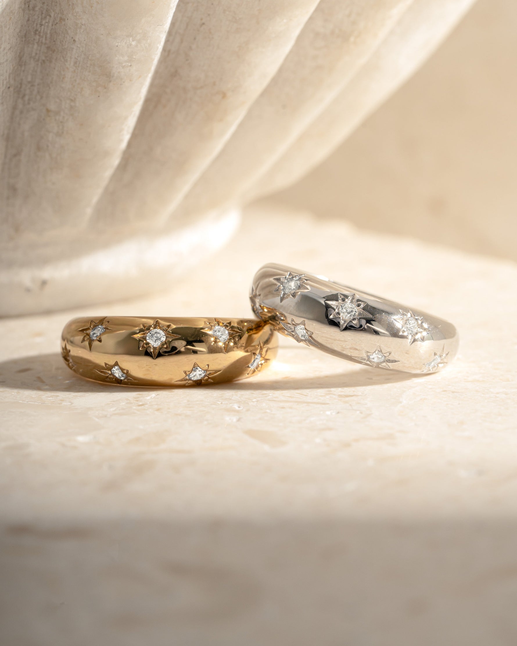 Close-up of Sami Jewels Star Dome Ring featuring gold and sterling silver design with intricate detailing.