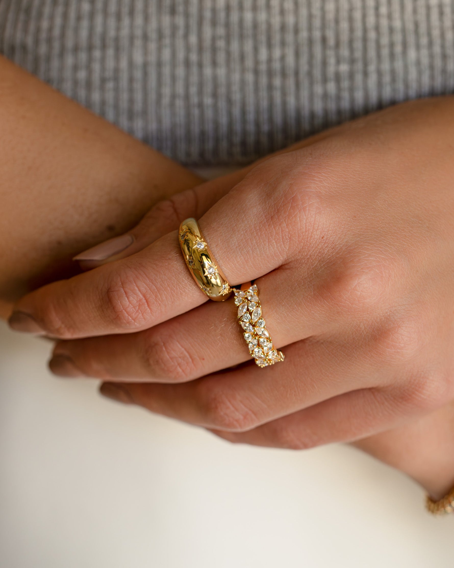 Gold Star Dome Ring by Sami Jewels featuring a unique dome shape with star-like detailing.