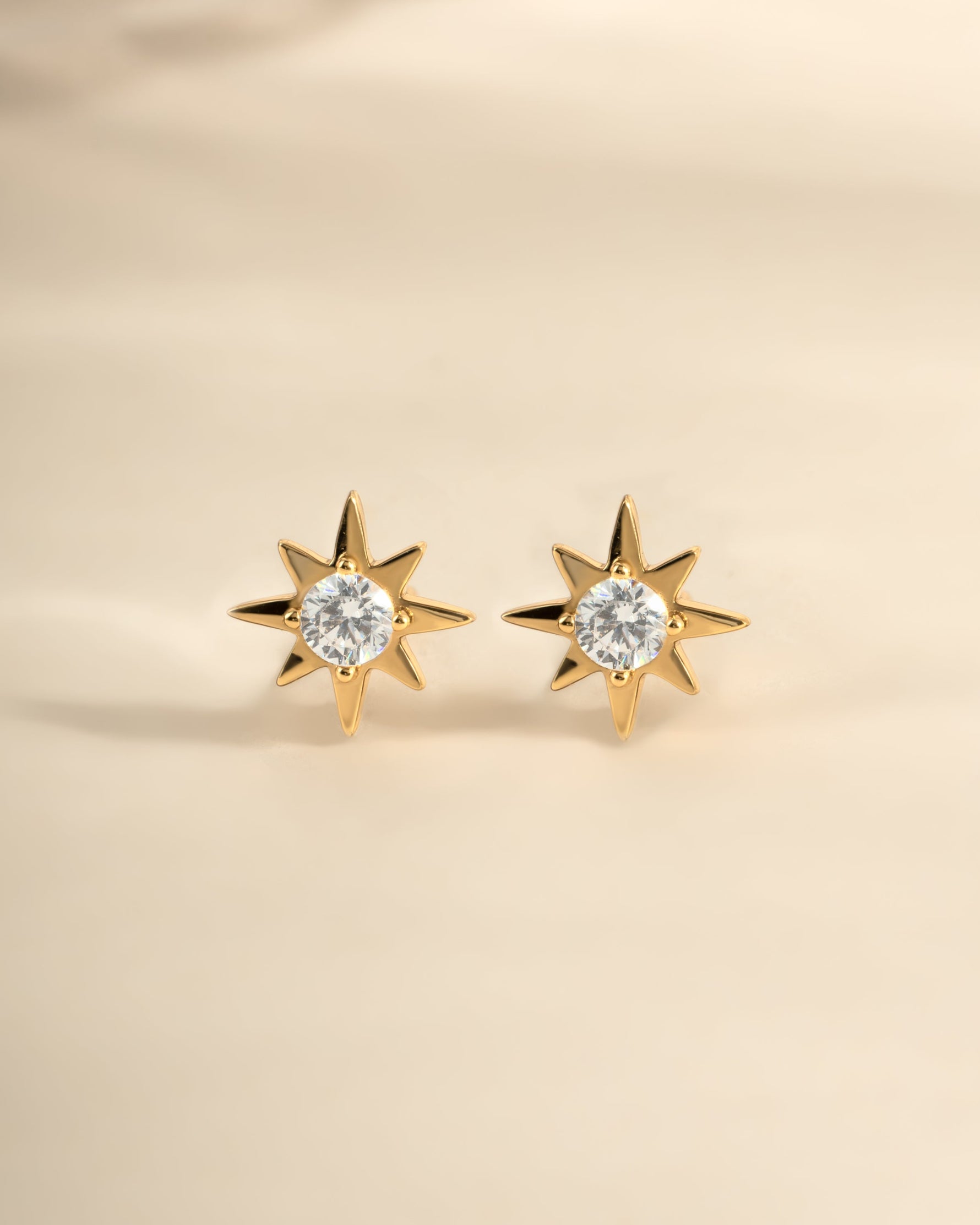 Gold starburst earrings by Sami Jewels featuring a radiant, sunburst design with intricate detailing.