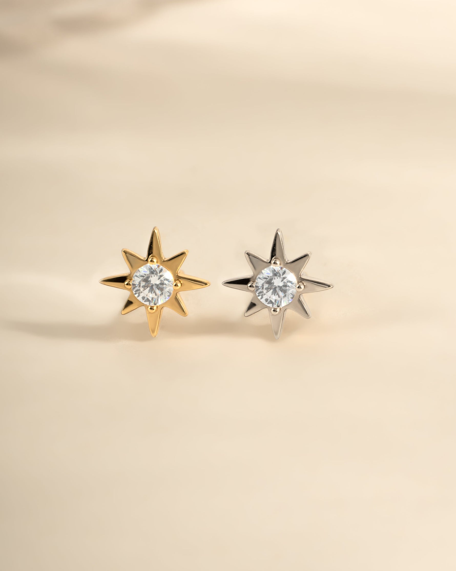 Sami Jewels starburst earrings featuring sterling silver and gold with a radiant, sunburst design.