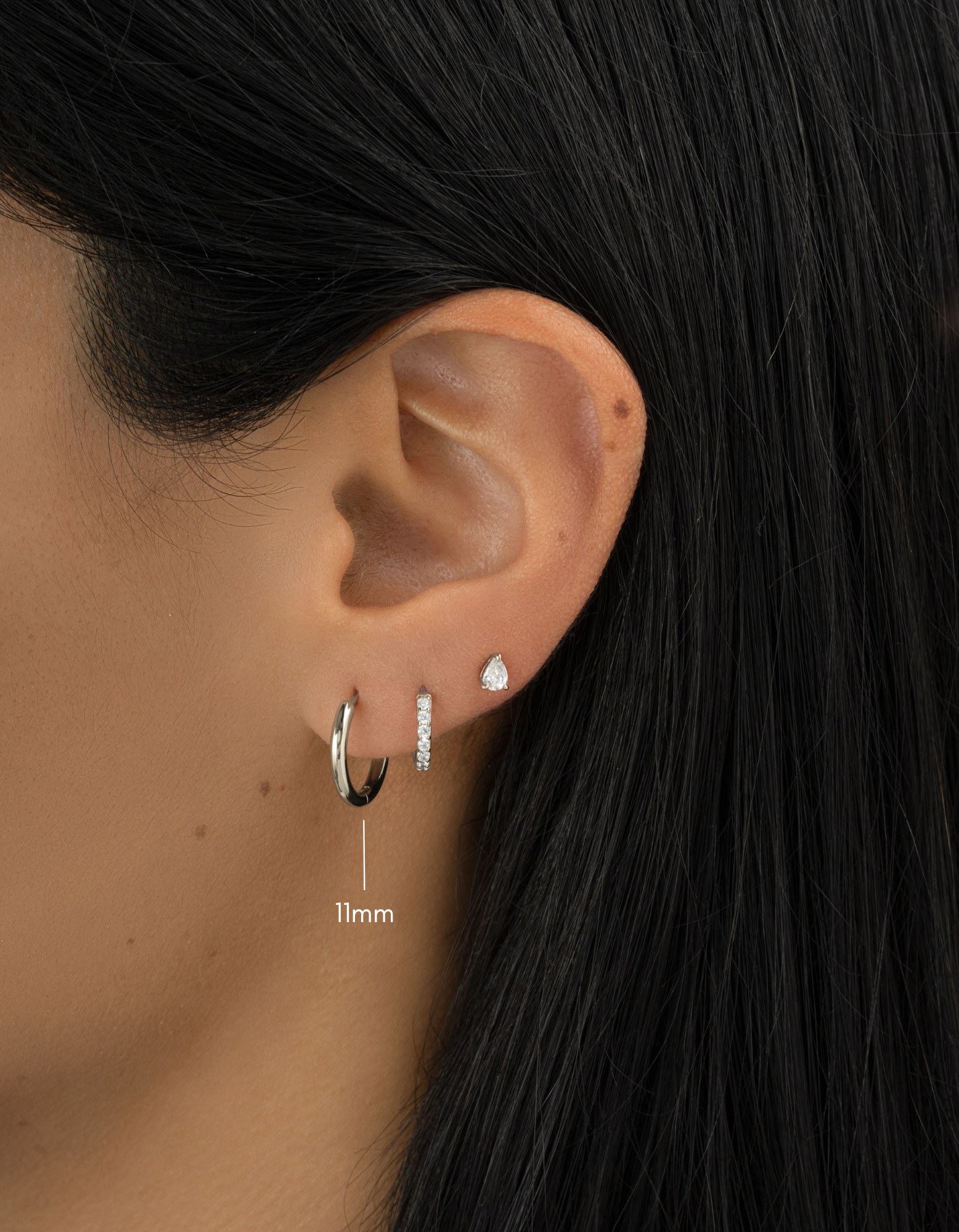 sterling silver 11mm minimalist hoop earring stack on womens ear