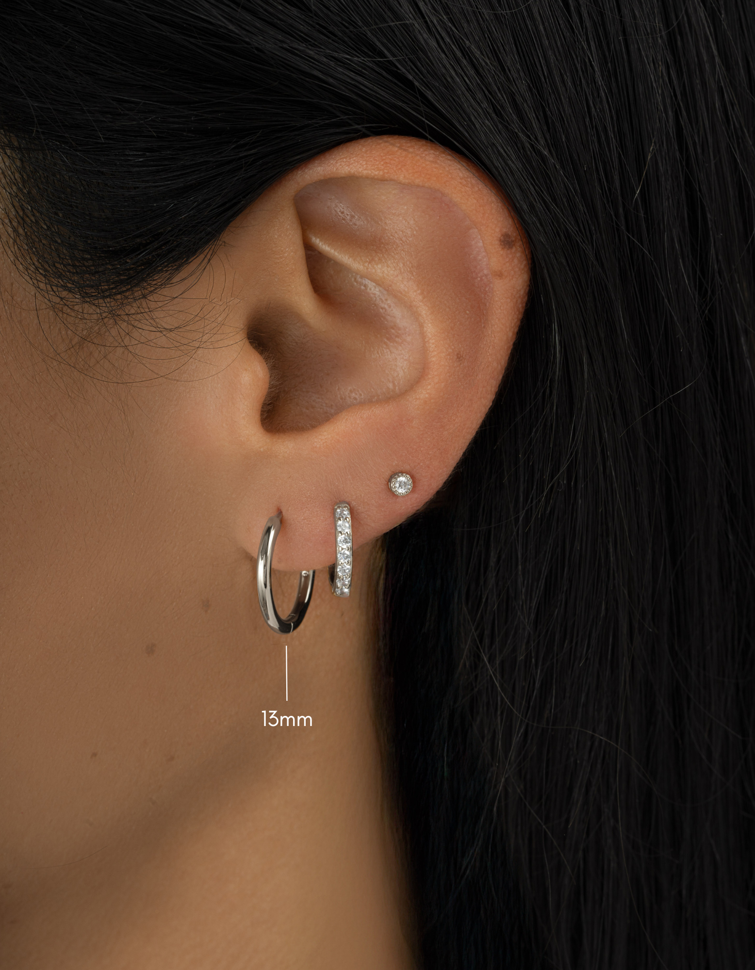 sterling silver 13mm minimalist hoop earring stack on womens ear