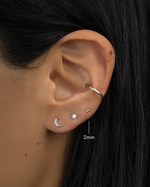 sterling silver 2mm ball stud earring stack on womens ear