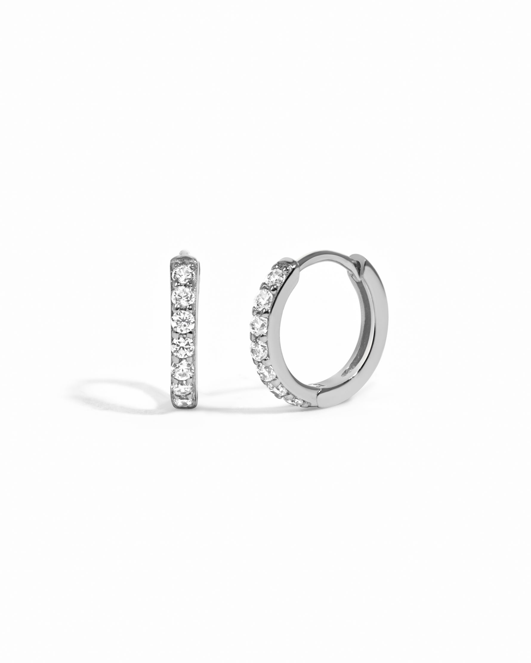 sterling silver  8mm diamond huggie hoop on a white background