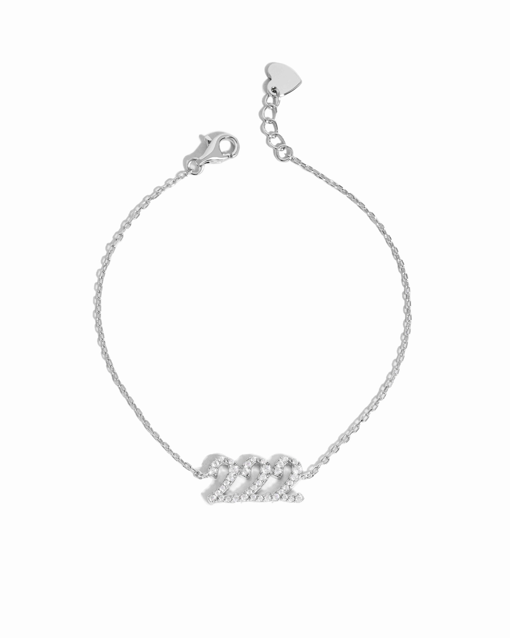 silver chain bracelet with 222 charm