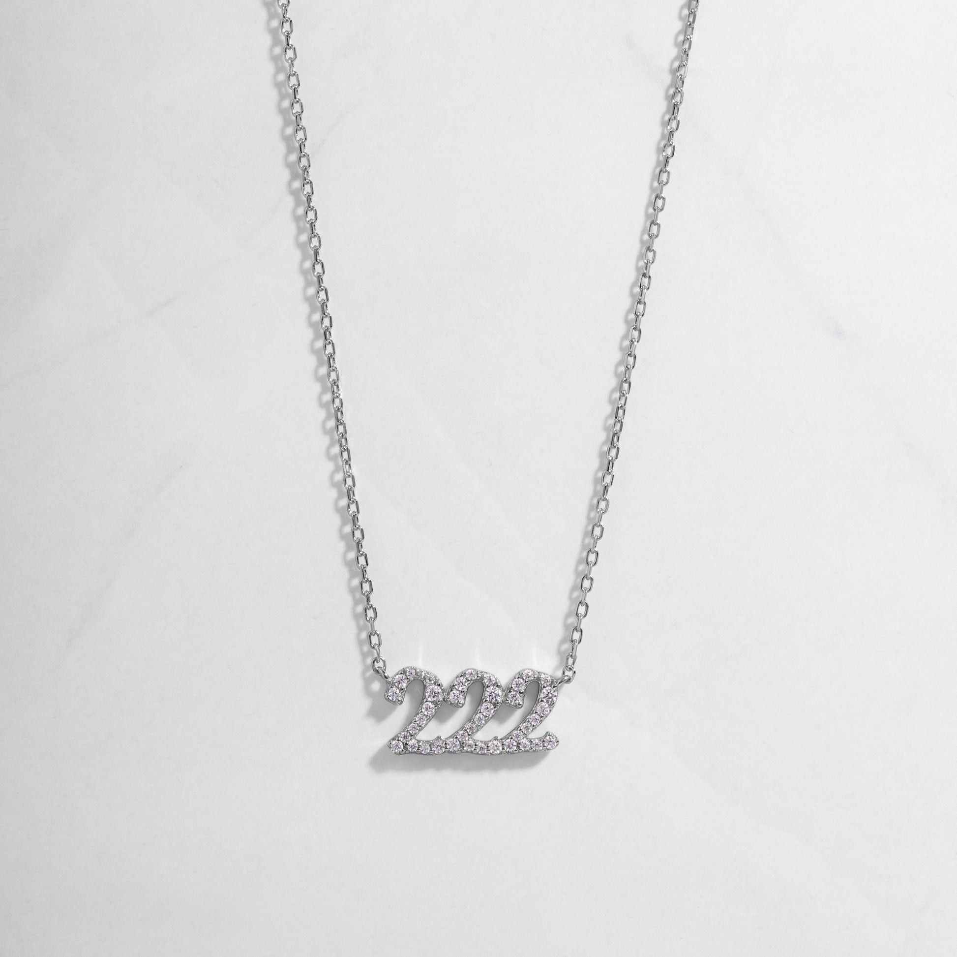 Special Angel Number Necklace in sterling silver on white background