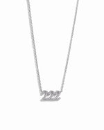 Silver necklace with 222 angel number pendant with tiny diamonds on a white background