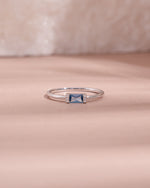 Sterling silver aquamarine baguette ring with diamond accents, simple elegant jewelry by Samijewels-527.