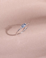 sterling silver aquamarine diamond baguette birthstone ring close up