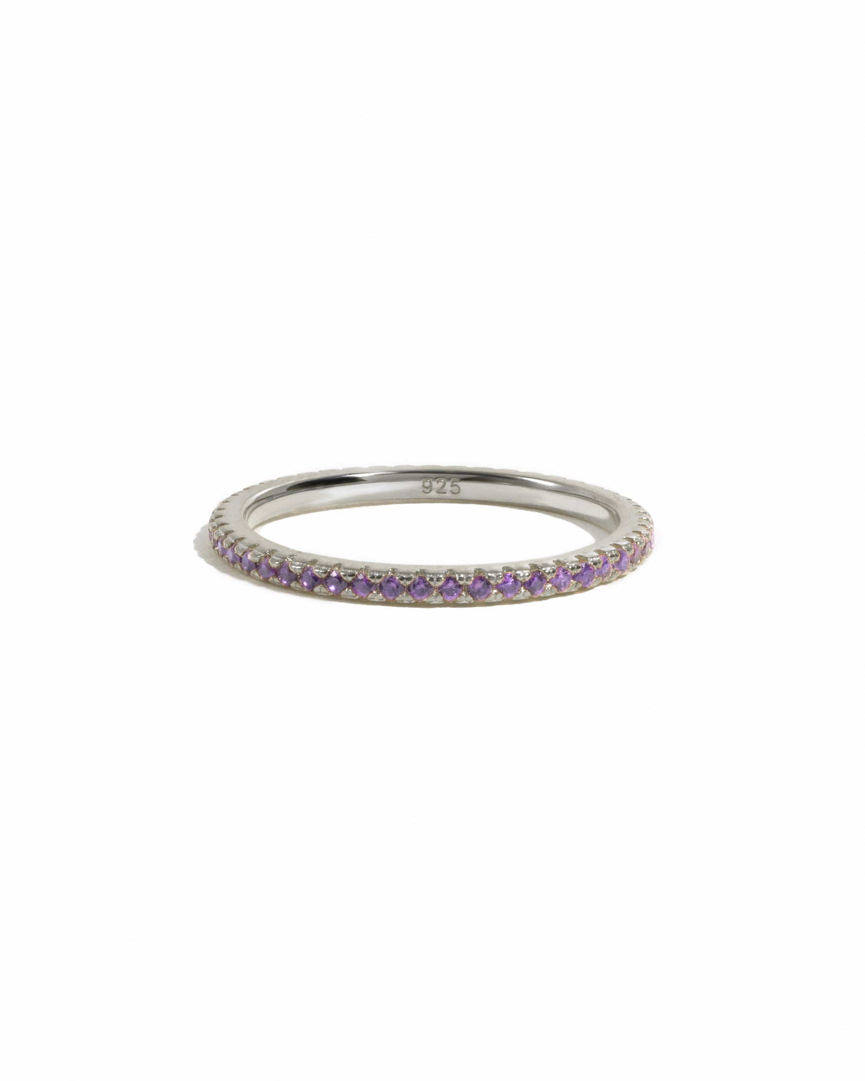 sterling silver amethyst eternity ring white background