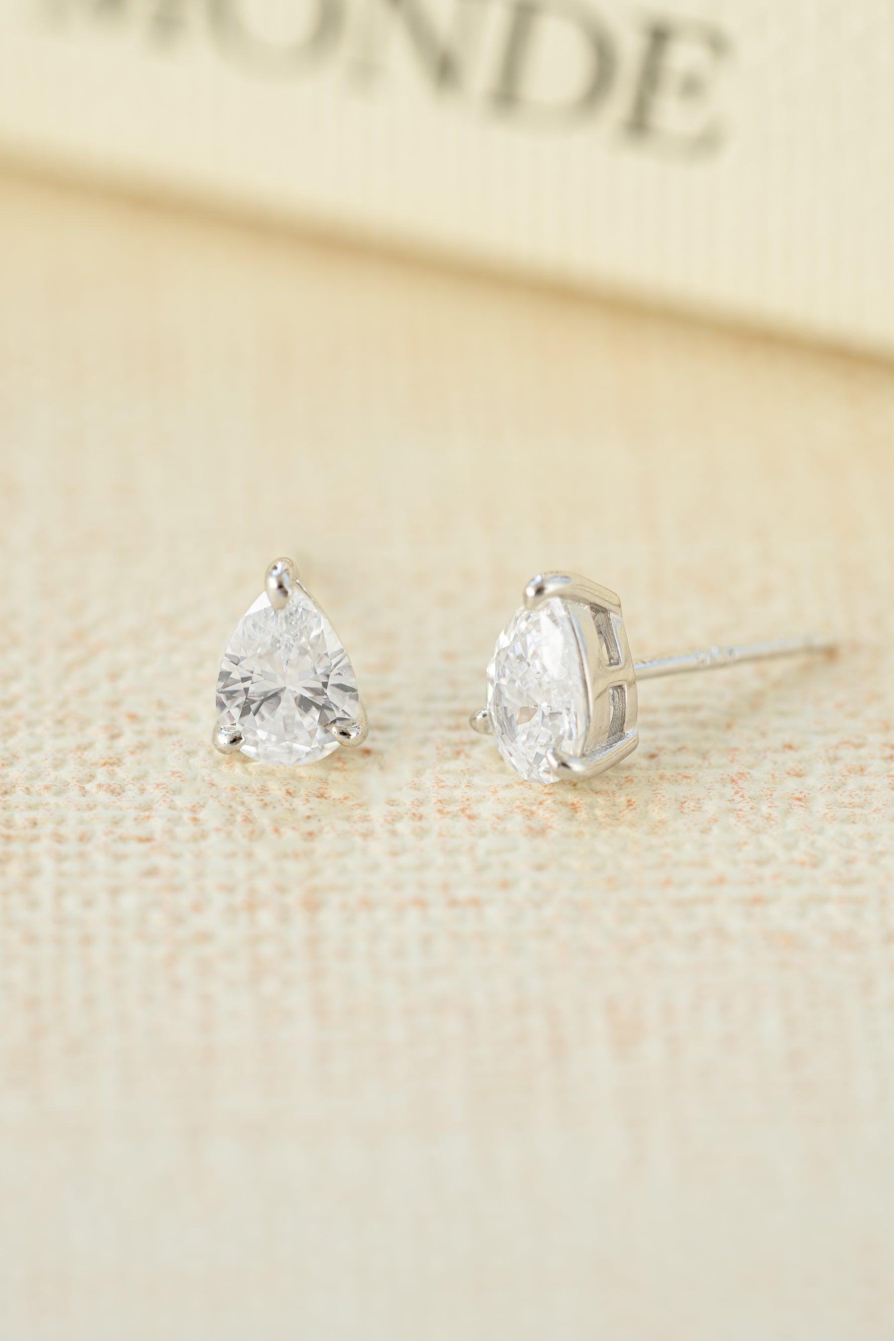 sterling silver pear stud earring front view 