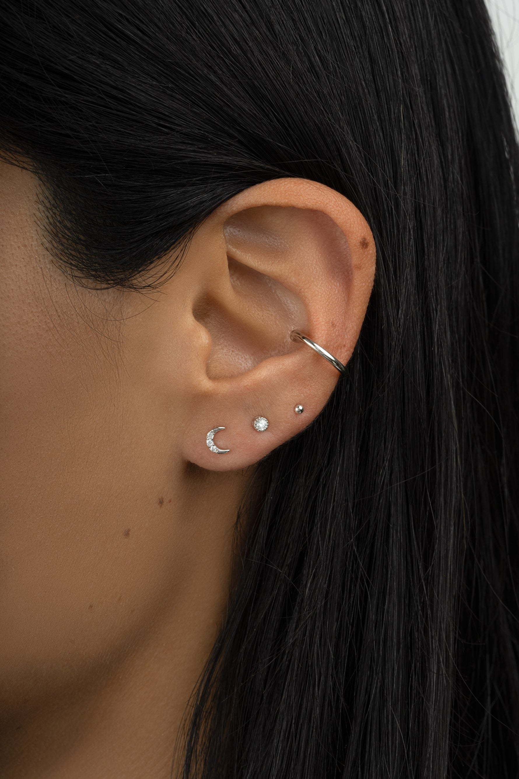 Sterling silver plain ear cuff on model