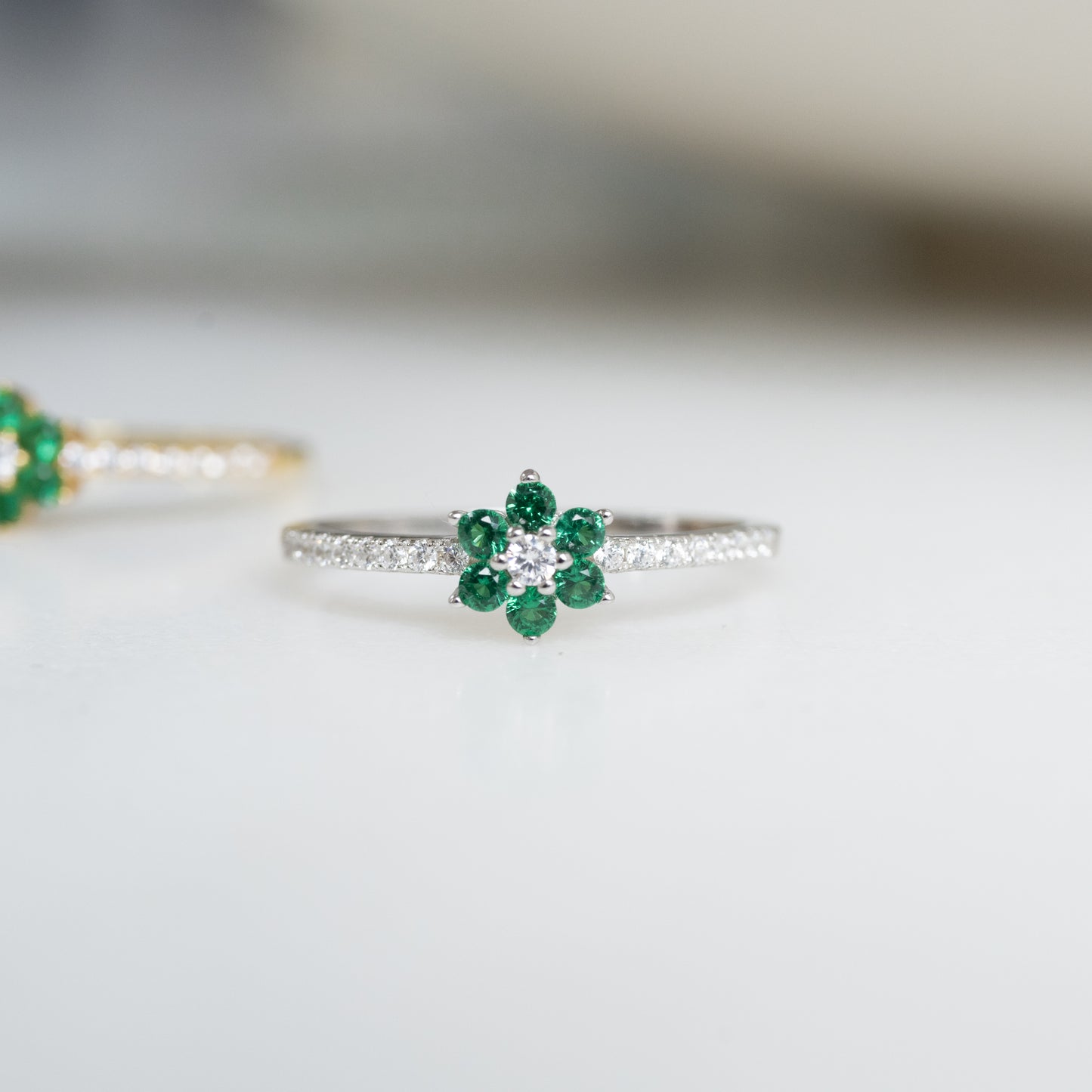 sterling silver emerald flower ring