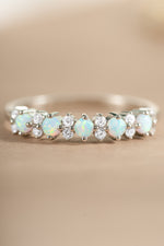 sterling silver opal and cubic zirconia stacking ring closeup