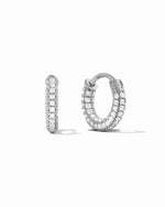 Sterling silver 14mm pavé hoop earrings by Sami Jewels featuring sparkling embedded stones and a secure hoop design.