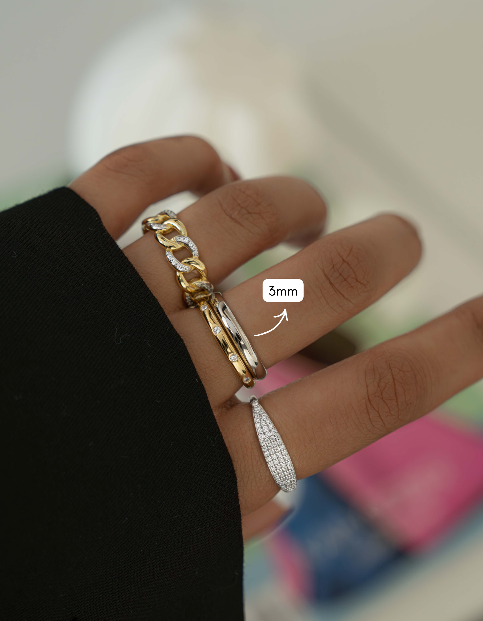 Sterling silver 3mm plain band ring from Sami Jewels, showcasing a simple, polished ring on a white background.