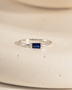 sterling silver sapphire diamond bageutte ring front view