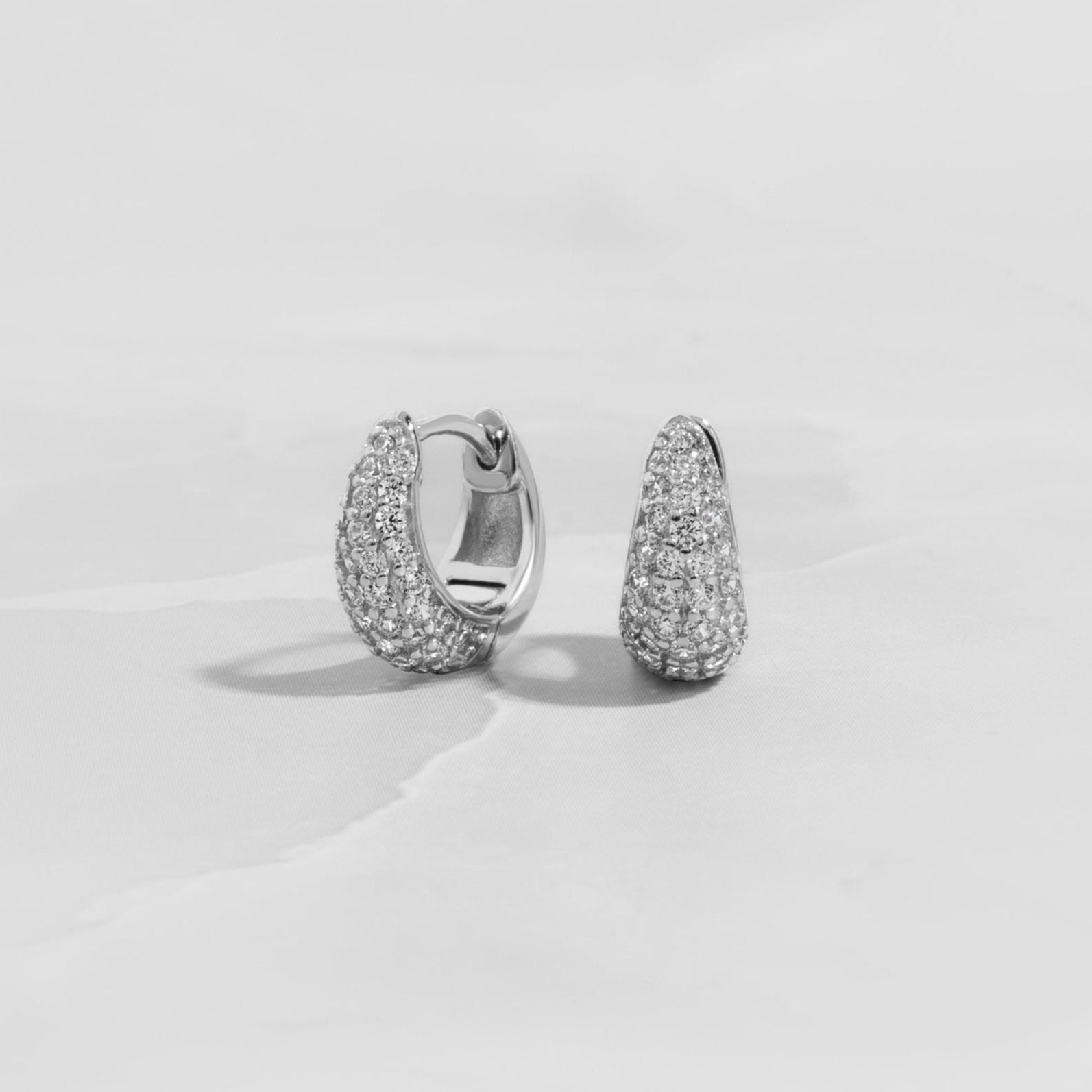 Sterling Silver Small Diamond Hoop Earrings on white background