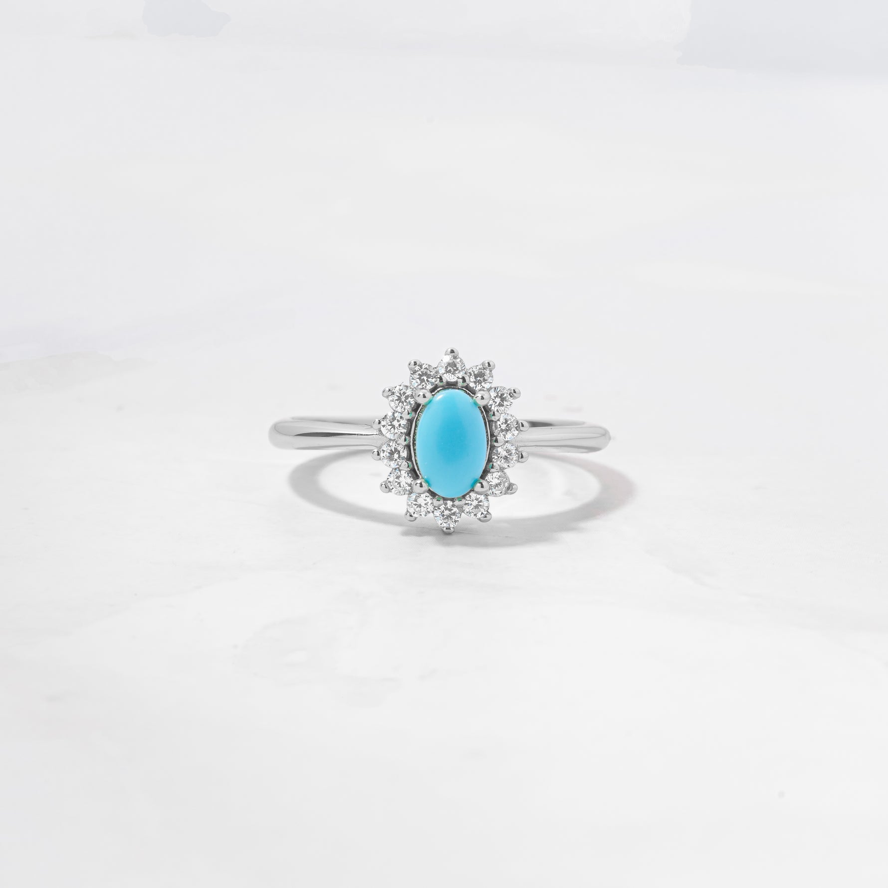 silver turquoise ring with cz stones