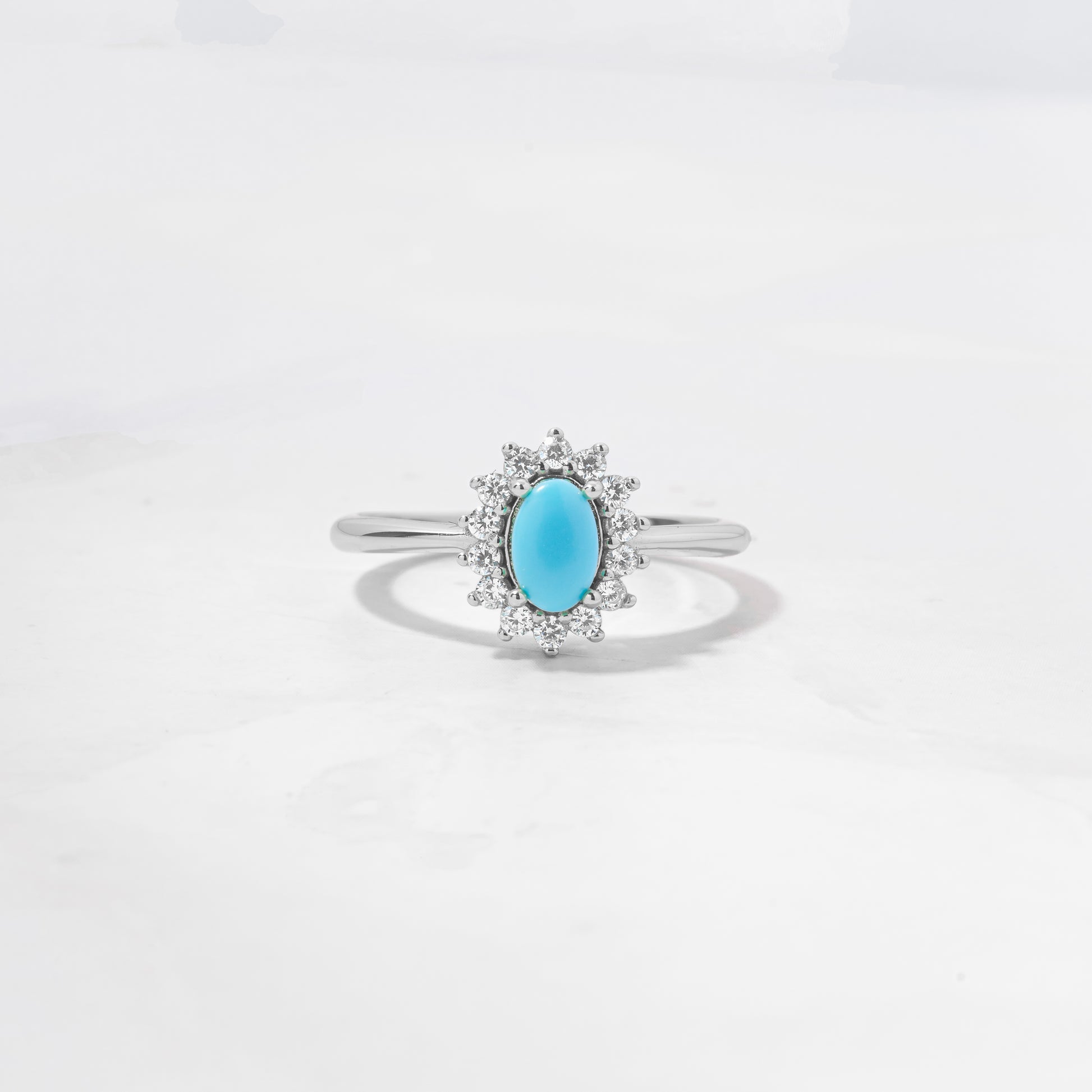 silver turquoise ring with cz stones