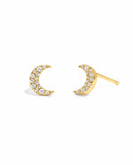 Gold studded moon earrings from Sami Jewels with a simple white background, showcasing their celestial design and shiny finish.