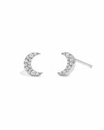 Sterling silver studded moon earrings by Sami Jewels featuring small, round moon-shaped studs with embedded sparkling details.