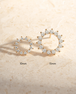 Sami Jewels 15mm sunburst diamond studs earrings featuring radiant sunburst design and sparkling diamonds.