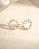 Gold 15mm Sunburst Stud Earrings with diamond accents by Sami Jewels, featuring a radiant sunburst design.