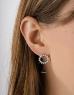 Sterling silver 15mm Sunburst Stud Earrings with diamond accents from Sami Jewels, featuring a radiant sunburst design.