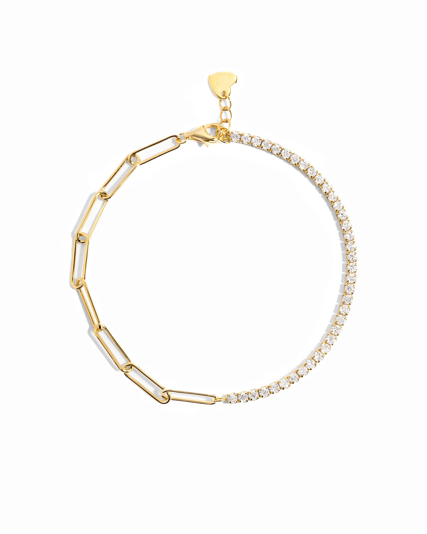 Gold Tennis and Paperclip Bracelet by Sami Jewels, featuring sleek paperclip links and tennis-style chain design.