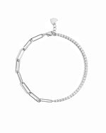 Sterling silver Tennis and Paperclip Bracelet by Sami Jewels displayed on a white background.