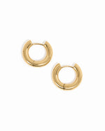 Gold stainless steel SS hoops earrings by Sami Jewels featuring thick huggie design, waterproof and stylish for everyday wear.