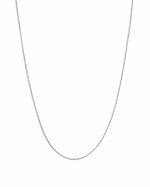 Sterling silver thin chain necklace from Sami Jewels displayed on a white background, showcasing its delicate and elegant design.