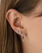 Sterling silver Tiny CZ 3 Stone Stud Earrings by Sami Jewels featuring sparkling cubic zirconia stones on a classic design.