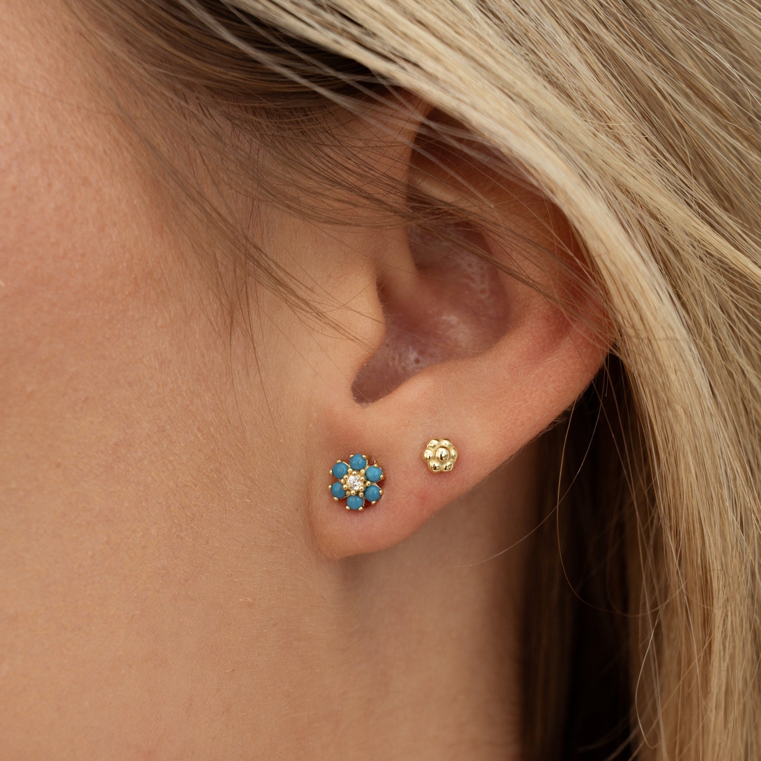 Gold Tiny Flower Stud Earrings by Sami Jewels featuring delicate floral design and small, stylish stud style for everyday wear.