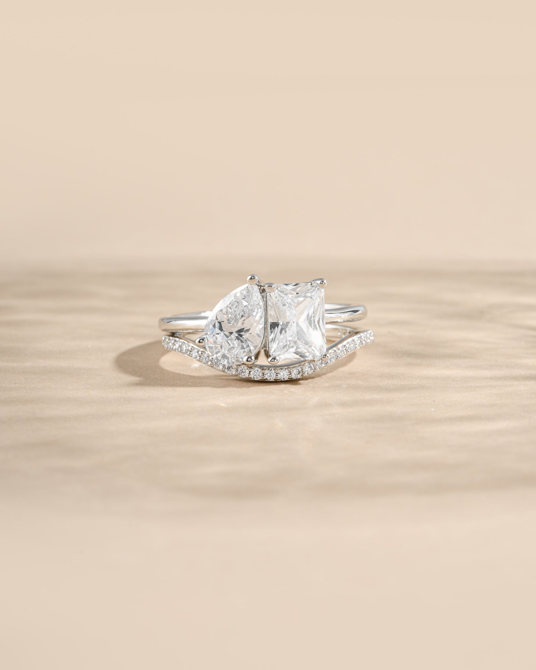 toi et moi matching band set in sterling silver front view