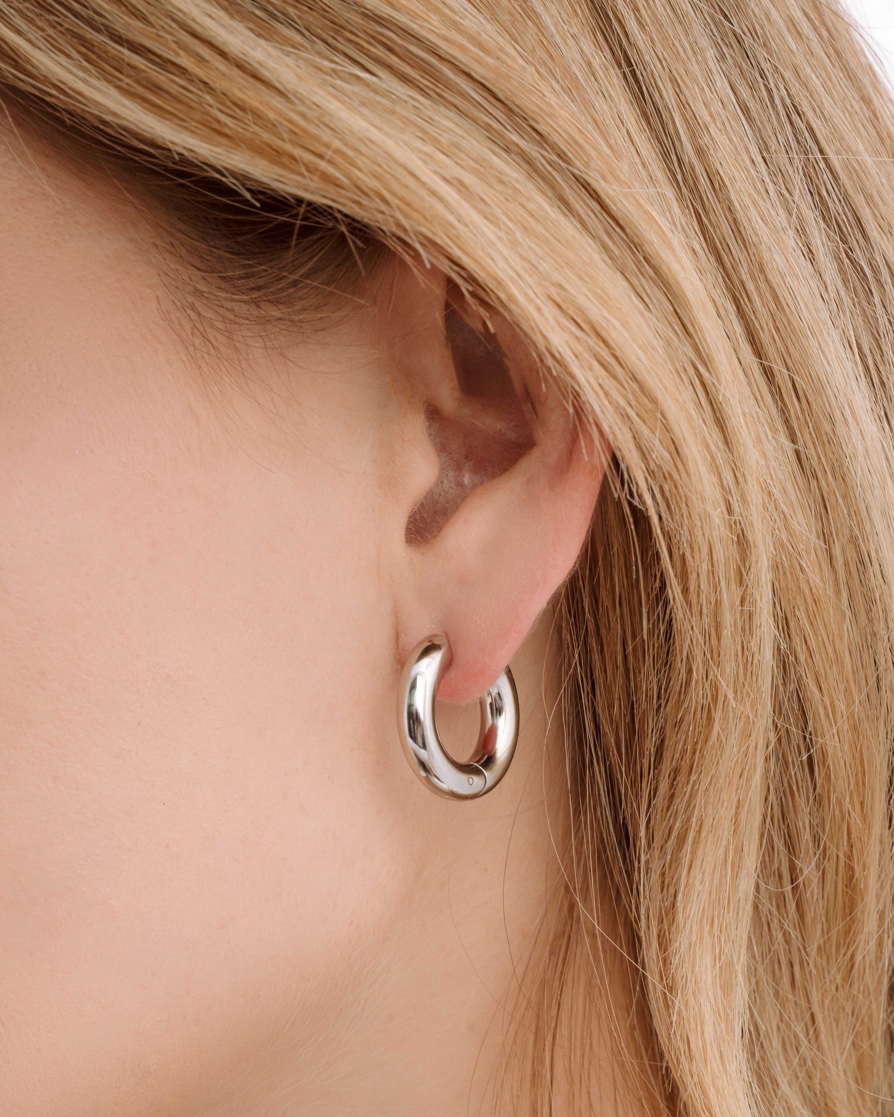 Silver stainless steel SS Thick Tube Hoop Earrings by Sami Jewels, featuring bold, waterproof hoop design.