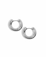 Silver stainless steel SS Thick Tube Hoop Earrings by Sami Jewels, showcasing bold, waterproof hoop jewelry.
